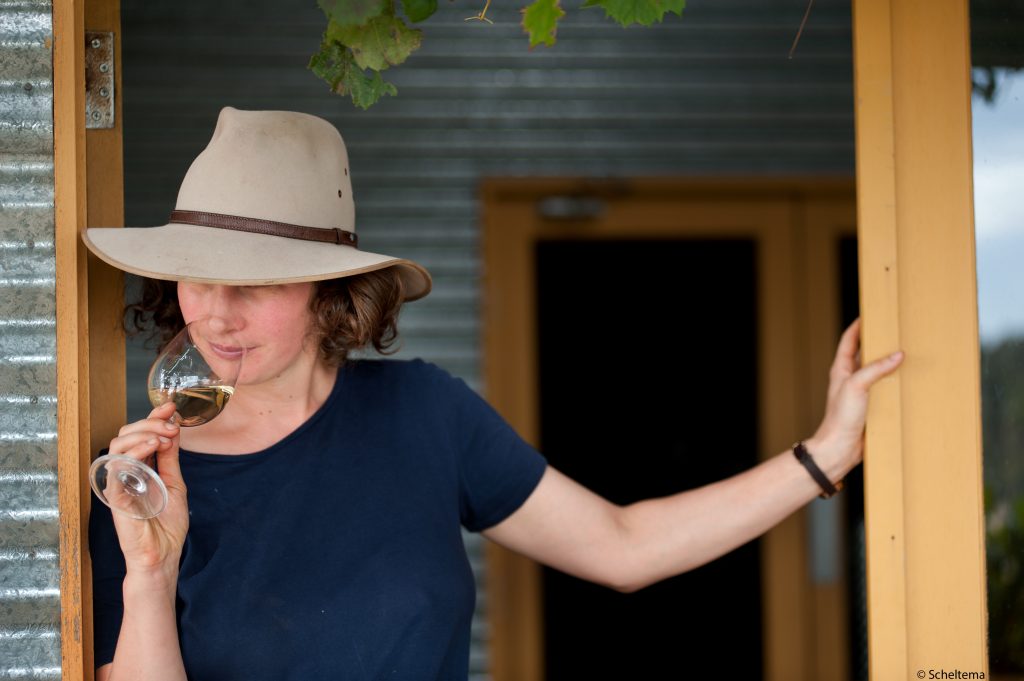 Woman tasting wine at Zig Zag Winery near Malmsbury