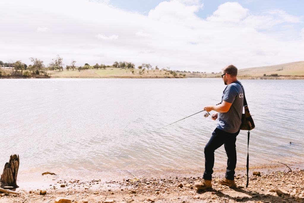 Bank fishing Lauriston Reservoir macedon ranges